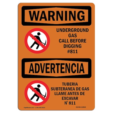 OSHA WARNING Sign, Underground Gas Call #811 Bilingual, 5in X 3.5in Decal, 10PK